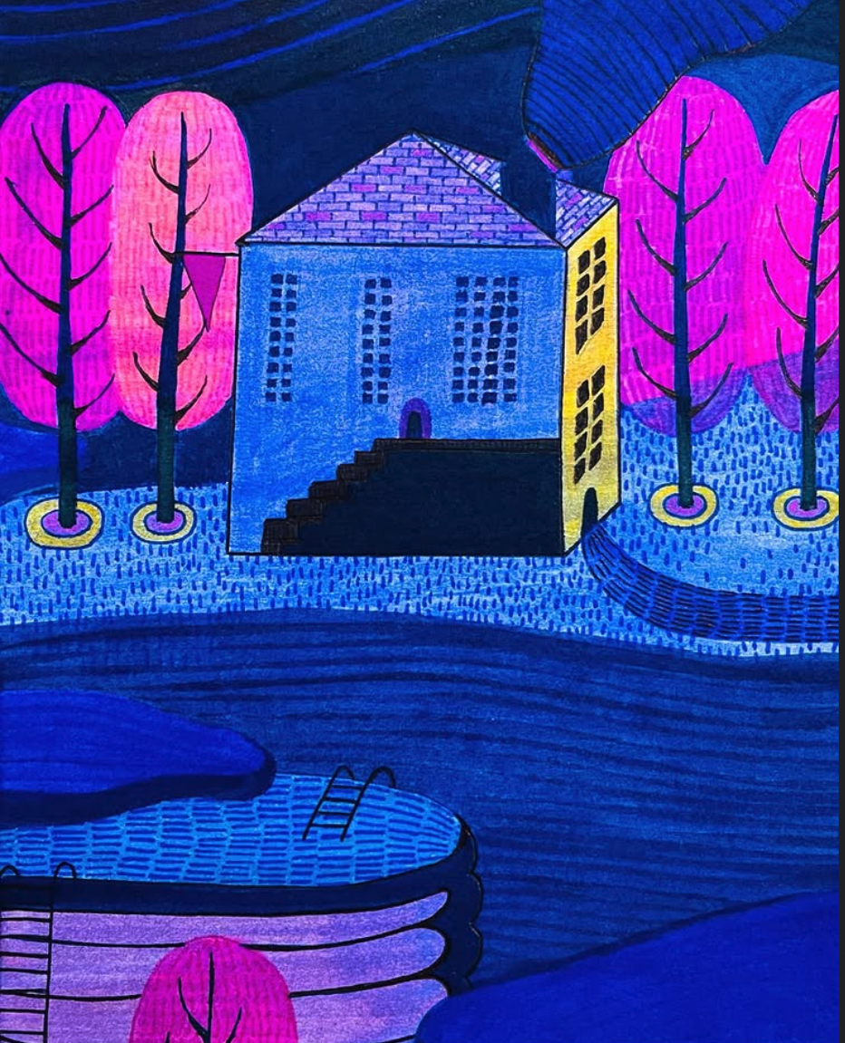 Blue House, Pink Trees